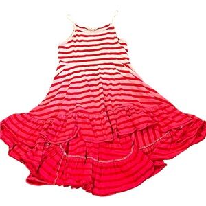 Paper Wings White and Red Ruffled Tiered Sundress with Spaghetti Straps, Size 8